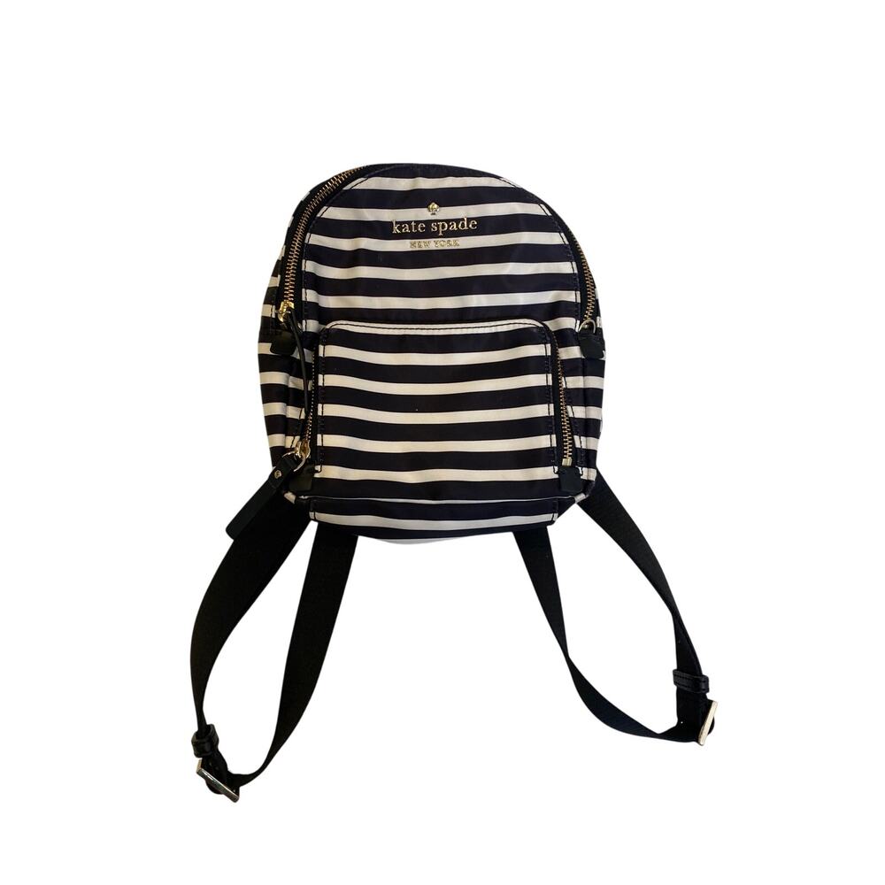 Kate Spade Black & White Striped Mini Backpack OS Zip Closure Pockets Designer